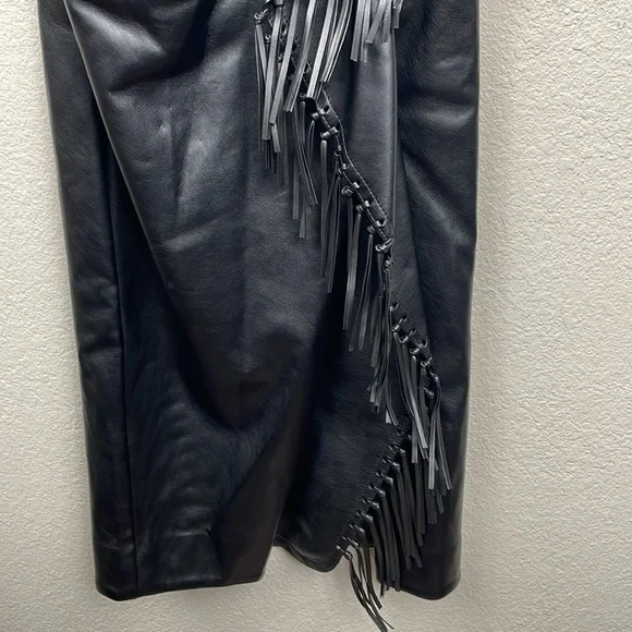New Jonathan Simkhai Carlee Fringe Detail Faux Leather Dress Vegan Black Sz  2 - coffeafoods.com